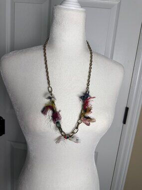 Vintage Chunky Chain Necklace with Chiffon Ribbon Detail